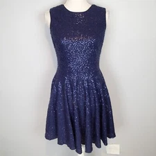 Cynthia Steffe Boat Neck Crew Neck Sequin Mini Sheath Dress navy blue 4 sleevele