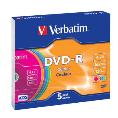 Verbatim 43557 1x5 Verbatim DVD-R 4,7GB Colour 16x Speed, Slim Case