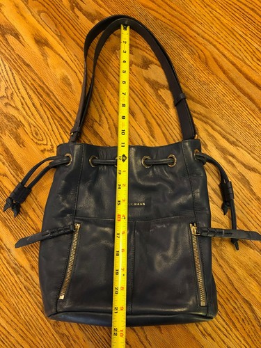 Womens COLE HAAN Blue Leather Drawstring Shoulder Bag / Hobo Bag - Fast Ship! - Picture 9 of 12