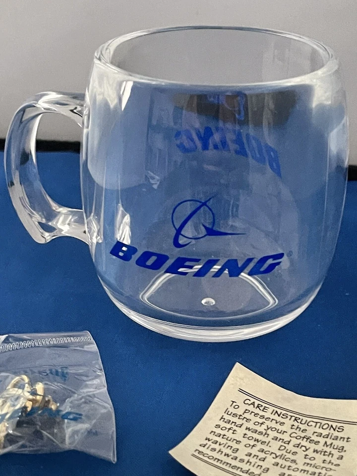 Nueva taza de café Boeing de doble pared duradera de acrílico transparente + pasador de color dorado Foto 4 de 4