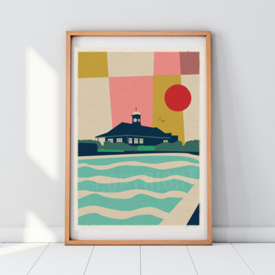 Tynemouth Teich Bootfahren See Nordosten Wahrzeichen geometrischer Kunstdruck Poster