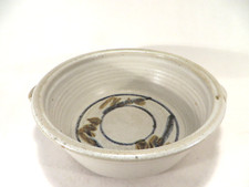 Art Pottery Round Dish w/Handles Signed 9"dia 4"depth Heavy