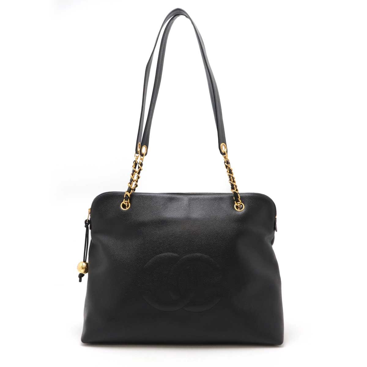 Chanel Coco Mark Large Black Tote with Gold Ball Chain Shoulder Strap  