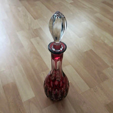 Glasvase/Flasche rot transparent aus Glas mit Glasstopfen