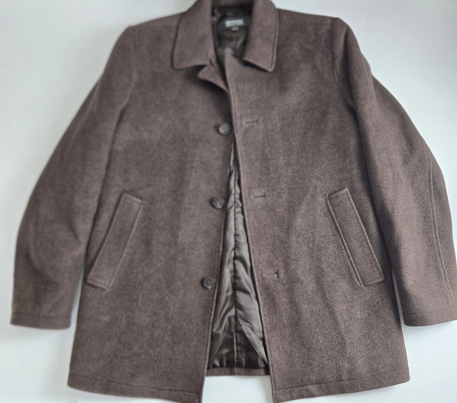 Kenneth Cole Reaction Brown Peacoat Wool Blend Men's L Walking Jacket Car Coat - product detail image 8