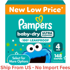 BIG SALE Pampers Baby Dry Diapers Size 4, 148 Count, Absorbent, Free Ship US