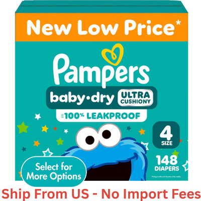 BIG SALE! Pampers Baby Dry Diapers Size 4, 148 Count, Absorbent, Free Ship US