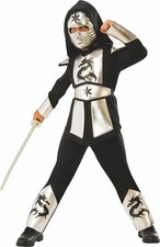 Silver Dragon Ninja Warrior Martial Arts Fancy Dress Up Halloween Child Costume