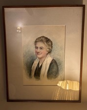 Vintage (Antik Stil) Aquarell, ?Öl Portrait Gemälde einer älteren Dame.