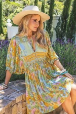 Nine Lives Bazaar ~ Juni Mini Dress in Sage Balloon Sleeve Smock Tunic 18 XL XXL