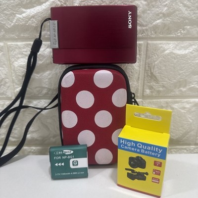 Sony Cybershot DSC-T100 8.1MP Digital Camera Red Working W/NEW BATTERY VGC