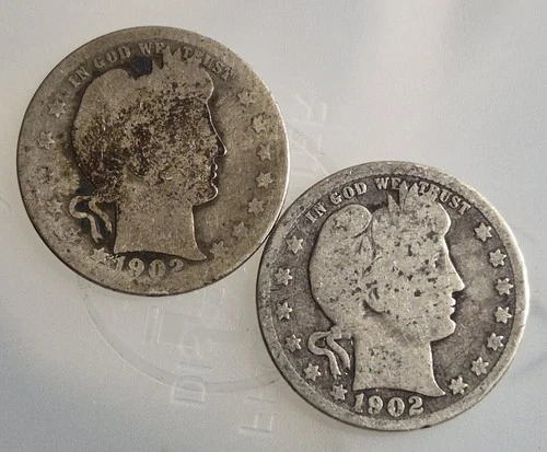 1902-S & 1902-S Barber Silver Quarters | Set of 2 San Francisco Mint | AG/G