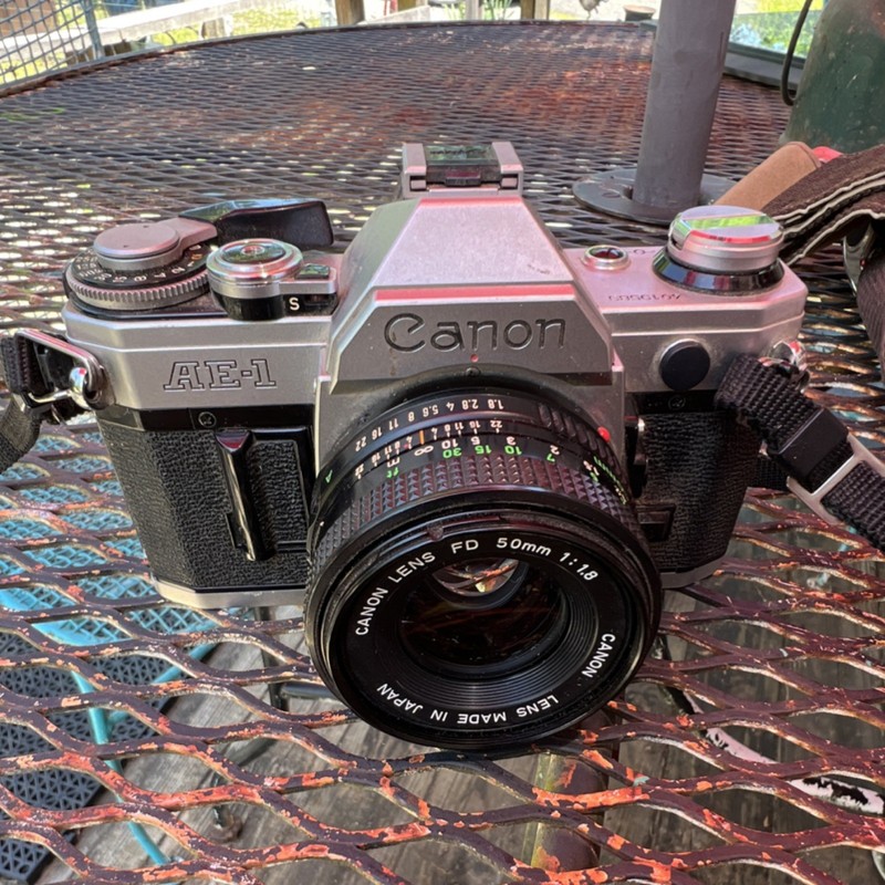 Canon AE-1 SLR Film Camera Black Silver with FD 50mm 1:1.8 Lens Made in Japan