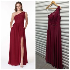 Azazie Demi Burgundy A Line One Shoulder Chiffon Maxi Dress Formal NWT Size 8