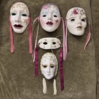 Lot of 5 Hand Painted Porcelain Venetian Masks Fancy Faces Pat Sally New Orleans