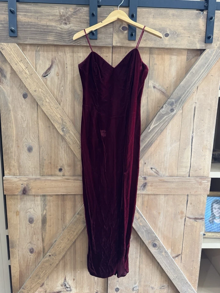 Винтажный Roberta Y2K 90-х бархата макси темно-бордовый платье Sz маленький выпускного вечера официальный каприз - Изображение 2 из 4