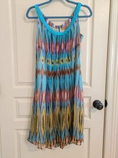 Tory Burch Dress Womens 8 Ikat Peacock Silk Pleated Midi Lined Colorful Party