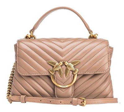 PINKO Love Lady Puff Mini CL Sheep Nappa Chevron S Ginger Biscuit - Antique Gold