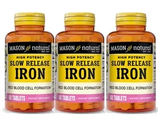 Slow Release IRON  Supplement Blood Anemia 3 X 60 TABLETS MASON NATURAL