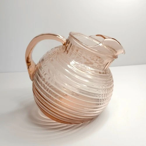 Vintage Anchor Hocking Manhattan Pink Depression Glass Pitcher Ice Lip