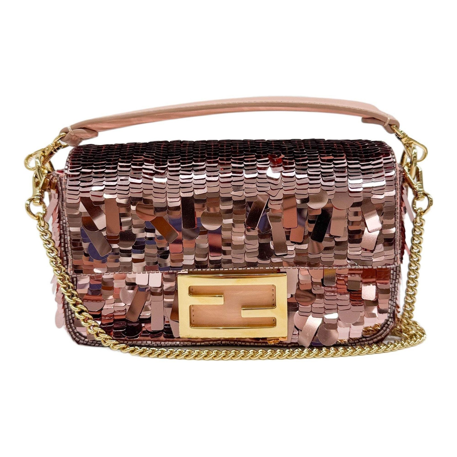 FENDI Mini Baguette Baby Pink Sequin Two Way Bag