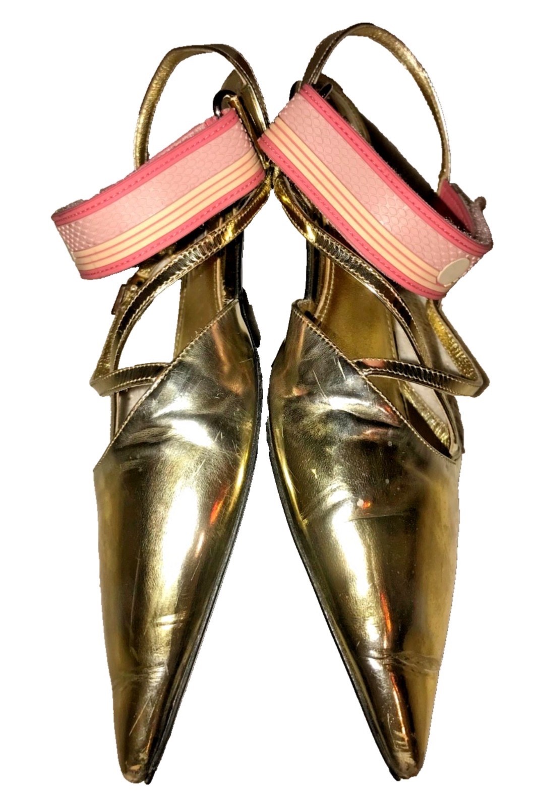PRADA Woman's Metallic Gold Pointed Toe Slingback Strap X Sandals Size 38 thumbnail 10