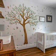 Large Tree Wall Decal with Birds, Green Leaves Tree Wall Stickers for Living
