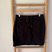 Vintage Ralph Lauren Black Lace Up Cotton Mini Skirt Women  s Size 6
