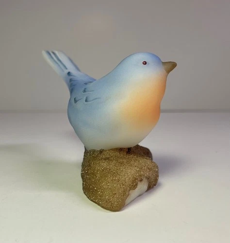 Fenton Art Glass Blue Bird / Amber Breast on Branch - Hand Painted by D. Snyder