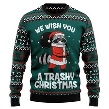 Raccoon Meme Ugly Christmas Sweater Men Women  Santa Animal Holiday Jumper Top