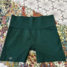 Set Active Bike Shorts Womens Size Large Seamless Green Activewear