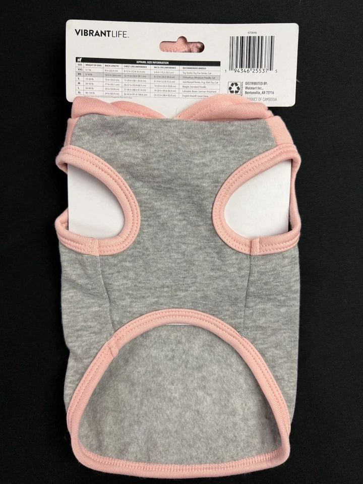 Vibrant Life Pet Hoodie XS Super Cute Gray/Pink 5-10 Lbs ~ Dog or Cat - Image 3 of 4