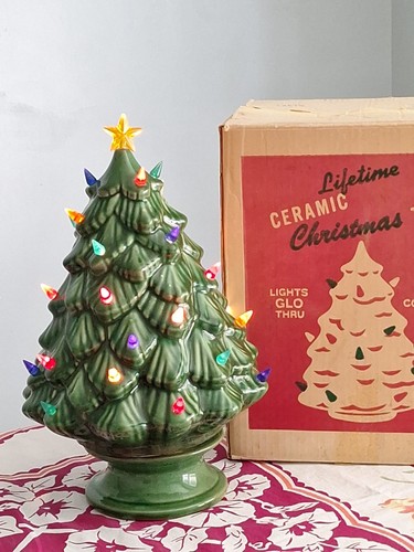 Vintage Ceramic Lighted Christmas Tree 12" Original Box & Lights Lenape ✨️ Read