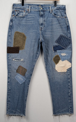 Polo Ralph Lauren Slim Boyfriend Patchwork Jeans W31 L25 Cropped Frayed Hem