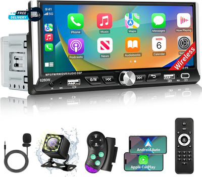 Single Din Car Stereo with Wireless Apple Carplay Android Auto  6.9'' IPS