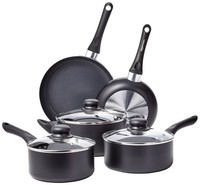 Amazon Basics 8-Tlg. Antihaft Kochgeschirr Set Schwarz Langlebig Pflegeleicht