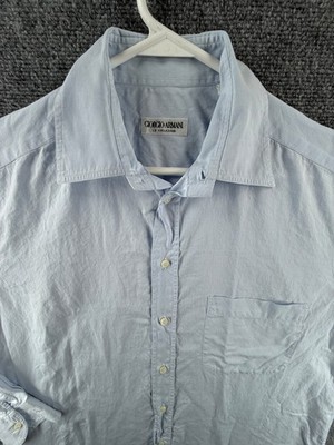 Giorgio Armani Collezioni Cotton 15.5 Blue Long Sleeve Shirt Men Pocket Solid