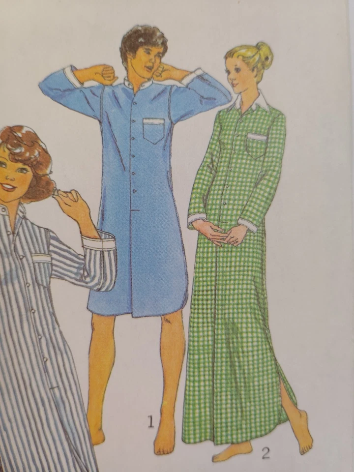 Sleep Shirt Nightgown Mens Ladies L 38" 40" Simplicity 7723 Sewing Pattern VTG - Image 4 of 4