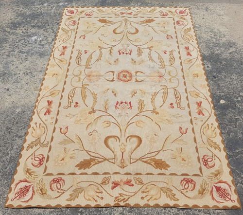 Vintage French Floral Needlepoint Handmade Multicolor Rug Wool Carpet 176x114 cm
