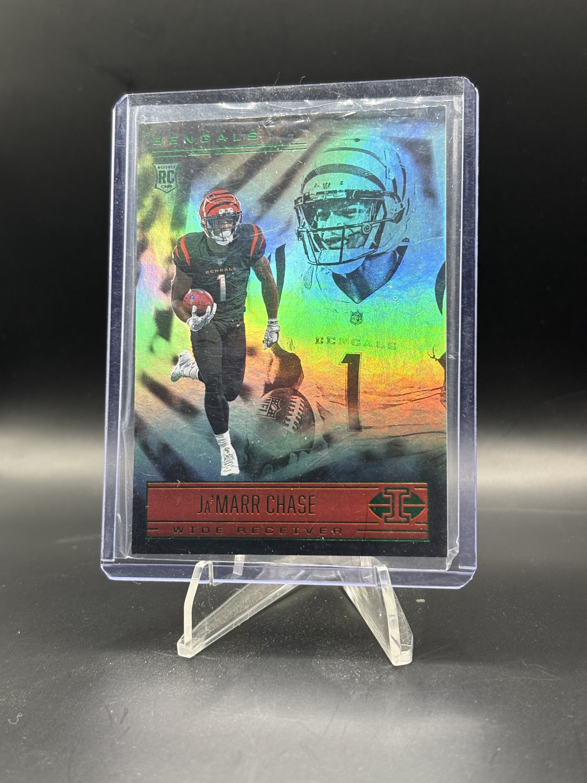  Ja'Marr Chase 2021 Panini Illusions - #65 Trophy Collection Emerald (RC)
