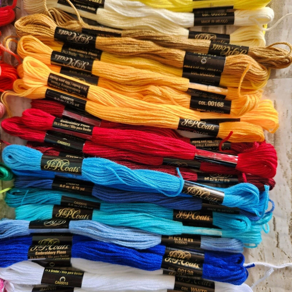 91x J. P. Coats Floss Skeins Lot Mixed Colors Solid Florescent Variegated - Image 3 of 4