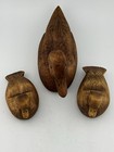 3 Hand Carved  Wooden  Duck Figurines Brn Stain  Momma  & 2 Ducklings Signed — photo 7