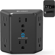 Multi Plug 6 Outlet Extender, Black Surge Protector Wall Splitter, 900J Power S