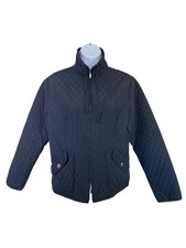 Chico s Women Quilted Jacket Small Black Zip Front Mock Neck Classic Preppy