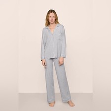 Eberjey Gisele Tencel Modal Long PJ Set Heather Grey White Size Small