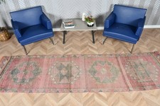 Vintage Herki Runner Rug 2,9x11,4 ft (89x347 cm), Turkish Red Moroccan Rug