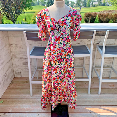 Vtg 80s Babydoll Prairie Maxi Dress S/M Floral Puff Sleeve Tie Back  Cottagecore | eBay