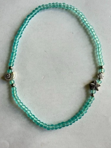 Sea Teal Blue Beaded Anklet Necklace Starfish Turtle Shell Beach Charm - product listing photo
