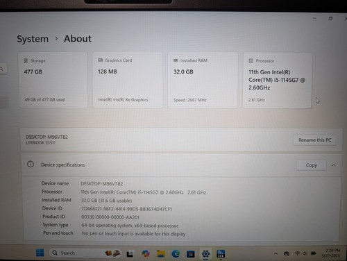 Fujitsu Lifebook E5511 i5 11th Gen 64GB RAM 1TB SSD Windows 11 Great Condition - Picture 16 of 16