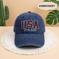 1776-2026 Anniversary Hat Map Logo Embroidered Cotton Baseball Cap